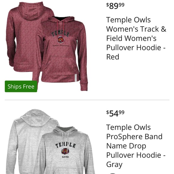 NWOT Colosseum TEMPLE OWLS Pullover Hoodie Black Maroon Red and White $20 - Picture 7 of 8